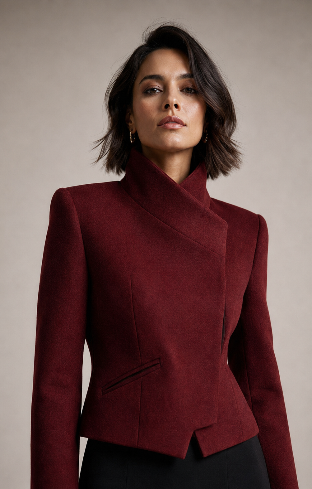 Roux Folded-Collar Cropped Jacket