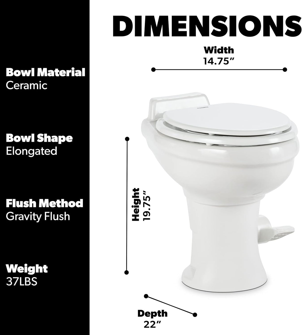 Standard-Height RV Toilet - White