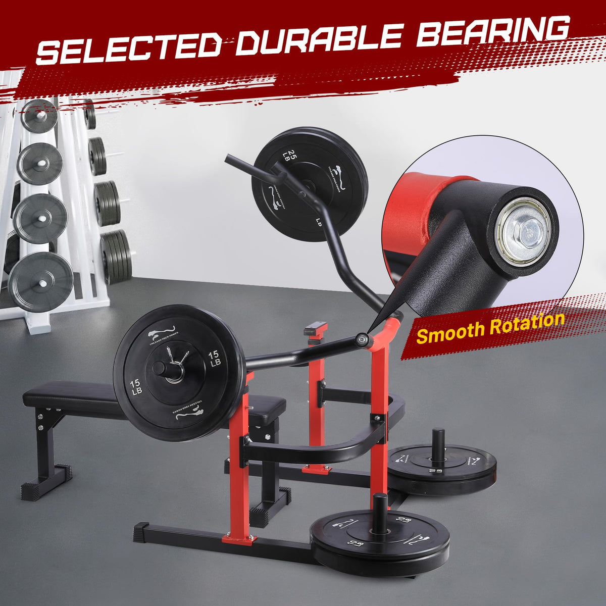 Chest Press Machine, 1050LBS Capacity, Independent Converging Arms, Weight Bench Press with Adjustable Flat Bench for Upper Body Workouts, Red
