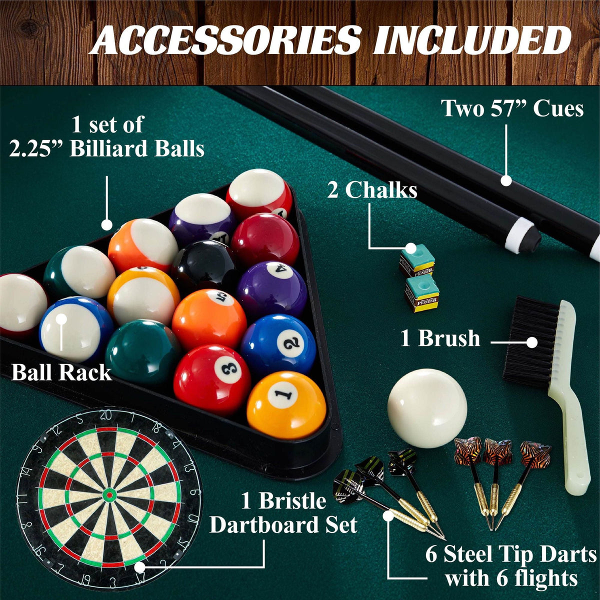 84-Inch Arcade Pool Table with Dartboard Set - Green