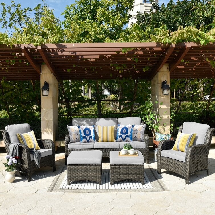 Wicker/Rattan 5 - Person Seating Group with Cushions
