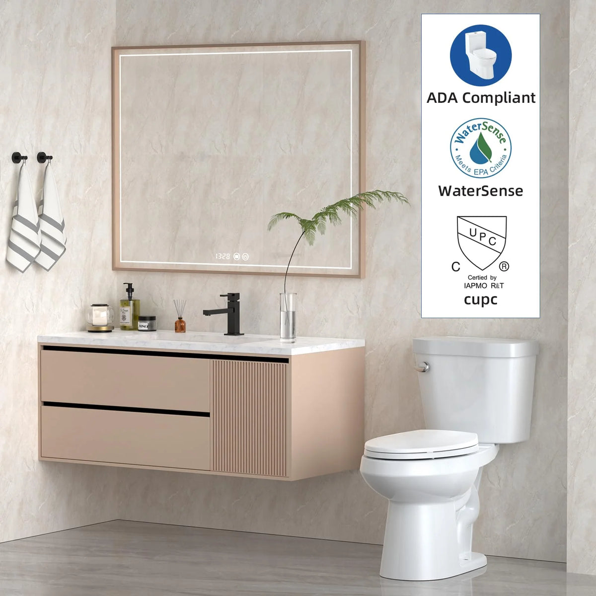 Elongated Two-Piece Toilet with Soft-Close Seat and 1.28 GPF Siphonic Flush