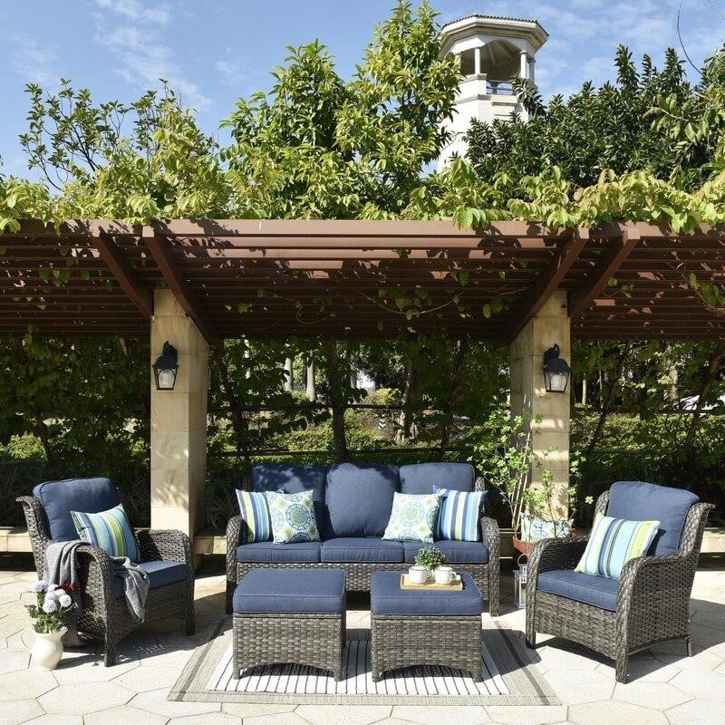 Wicker/Rattan 5 - Person Seating Group with Cushions