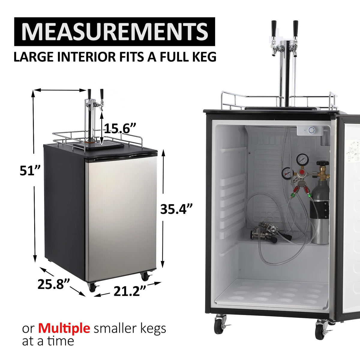 170L Dual-Tap Stainless Steel Kegerator with Drip Tray
