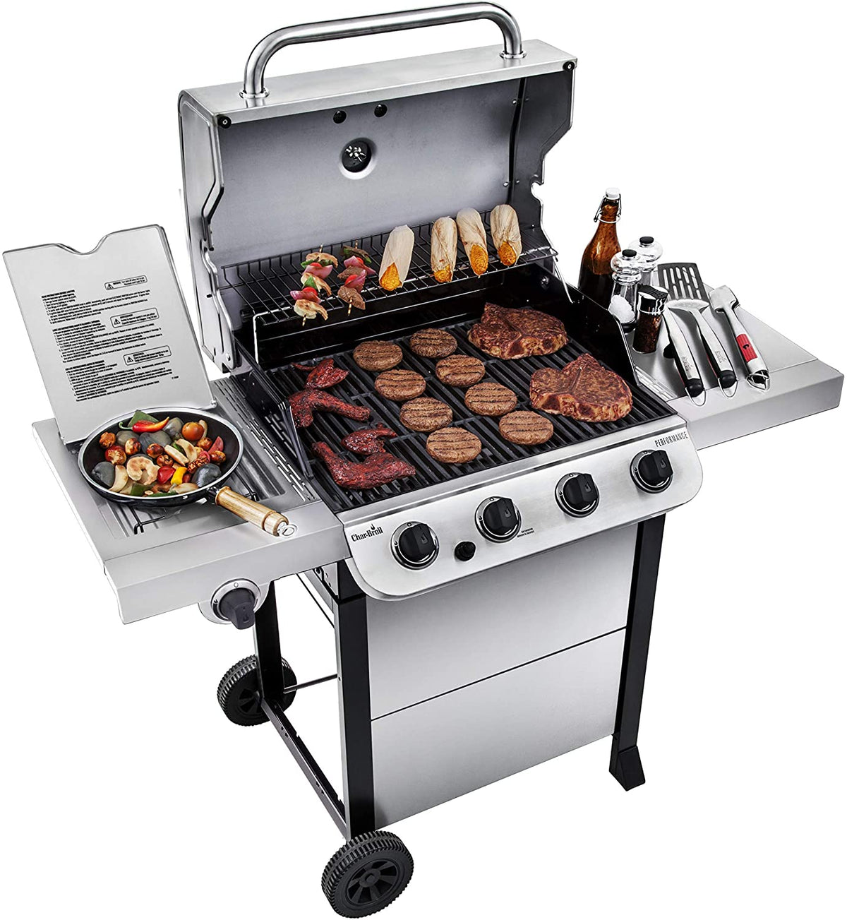 4-Burner Cart-Style Liquid Propane Gas Grill - Stainless Steel