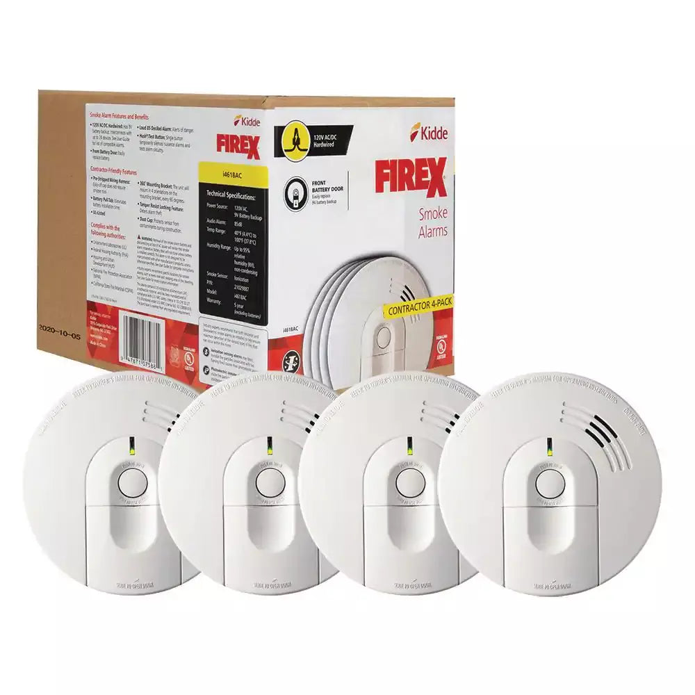 4-Pack Hardwired Smoke Alarms with Ionization Sensor and Battery Backup - Model i4618