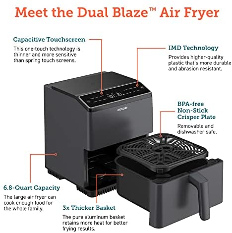 6.8-Qt. Air Fryer with Dual Heating and Smart Temperature Control
