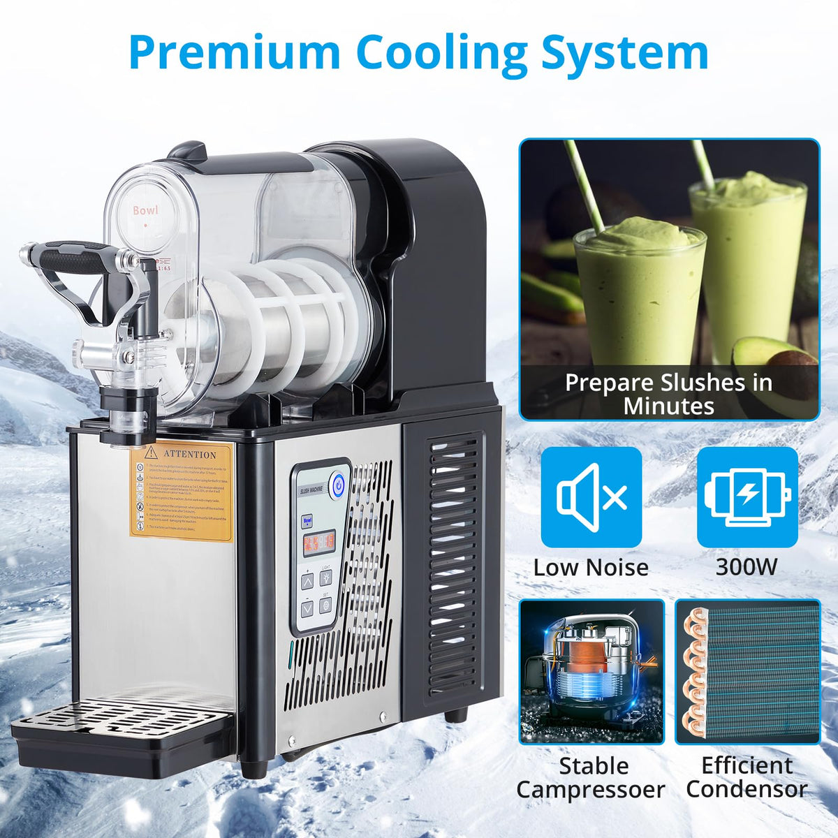 Commercial Slushie Machine 3L Stainless Steel Self-Cleaning Slushy Maker for Frozen Drinks,Snow Melting Ideal for Home,Coffee Shop,Restaurant