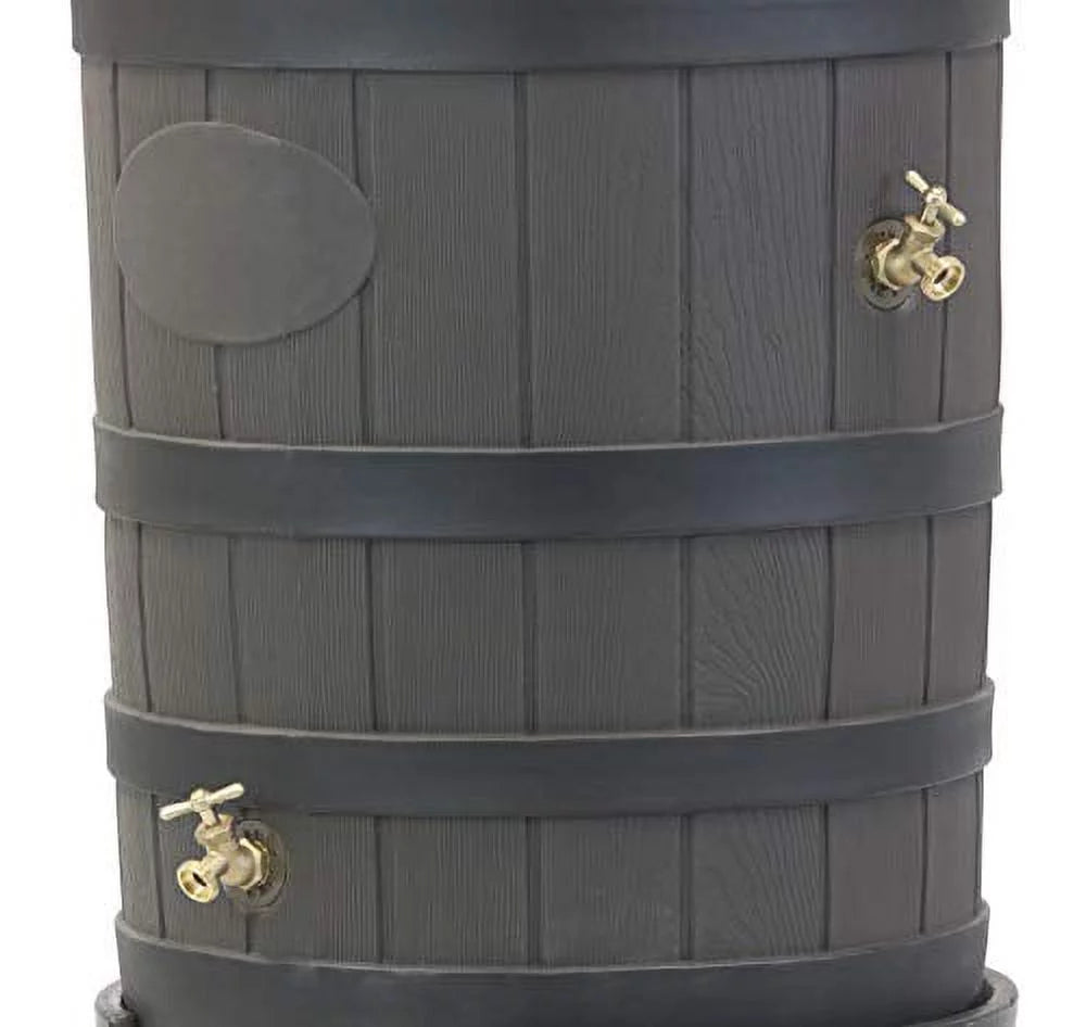 50-Gallon Outdoor Rain Barrel with Wood-Look Finish