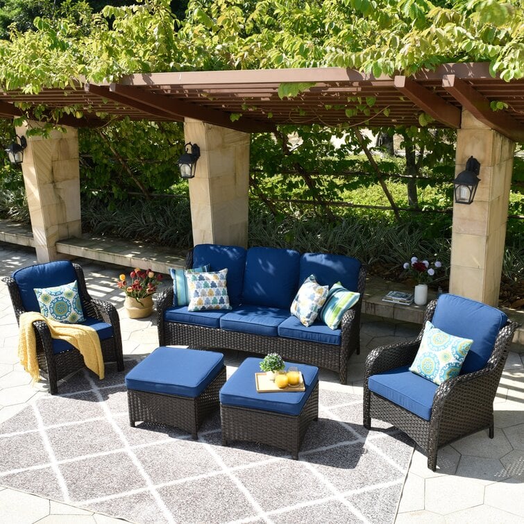 Wicker/Rattan 5 - Person Seating Group with Cushions