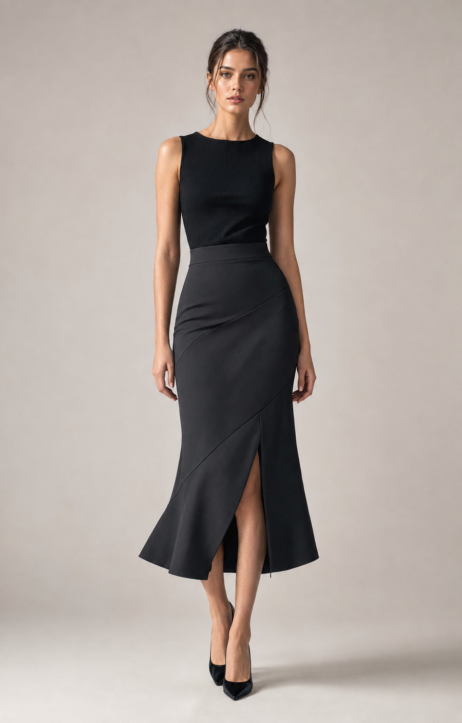 Nera Spiral-Seam Midi Skirt