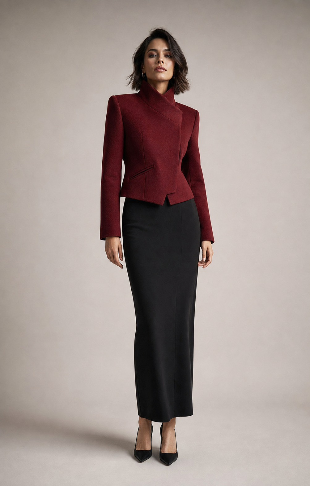 Roux Folded-Collar Cropped Jacket