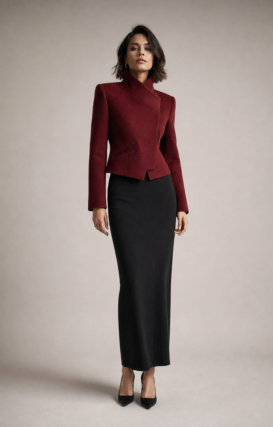 Roux Folded-Collar Cropped Jacket