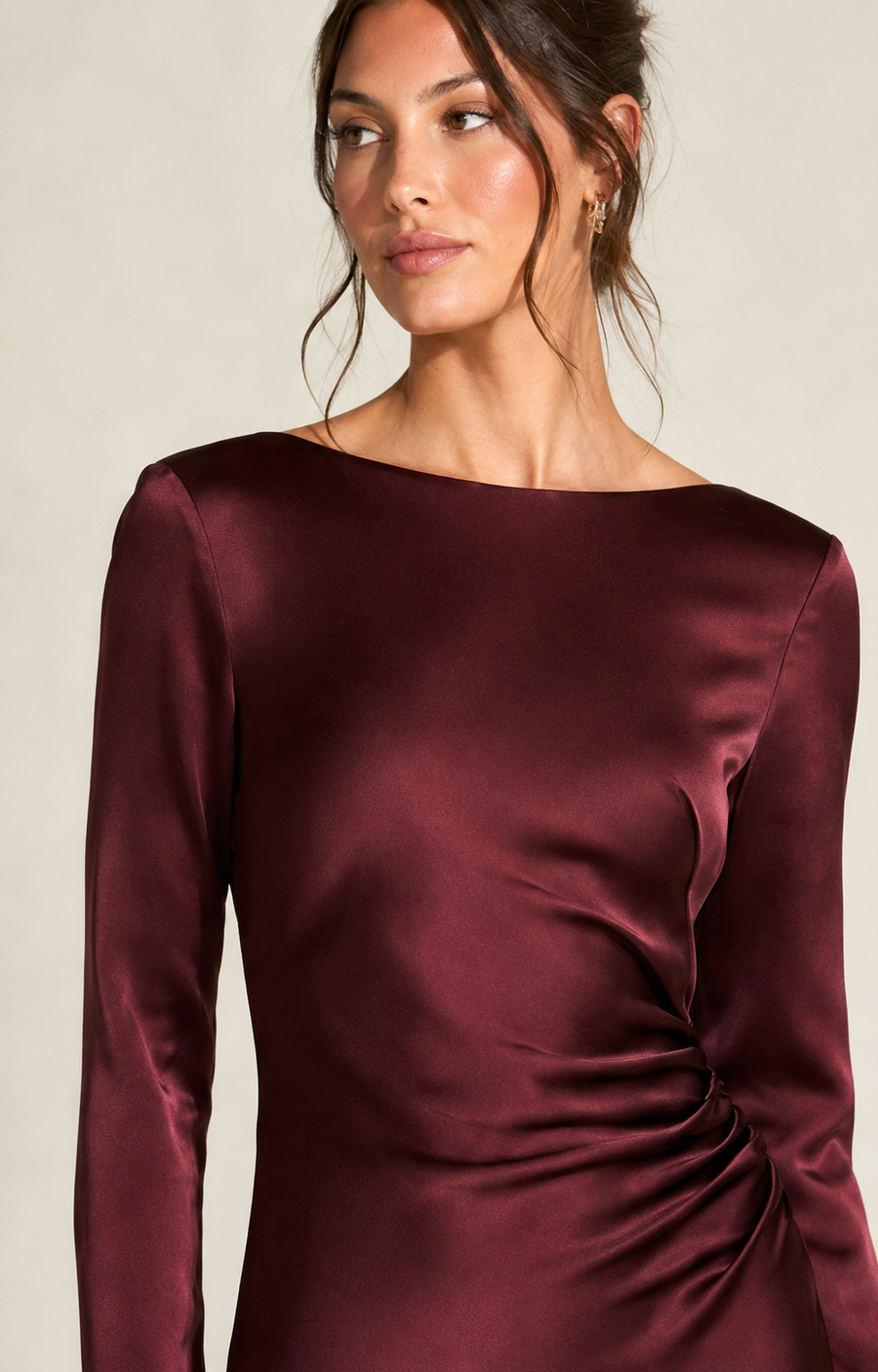 Maren Draped-Back Satin Dress