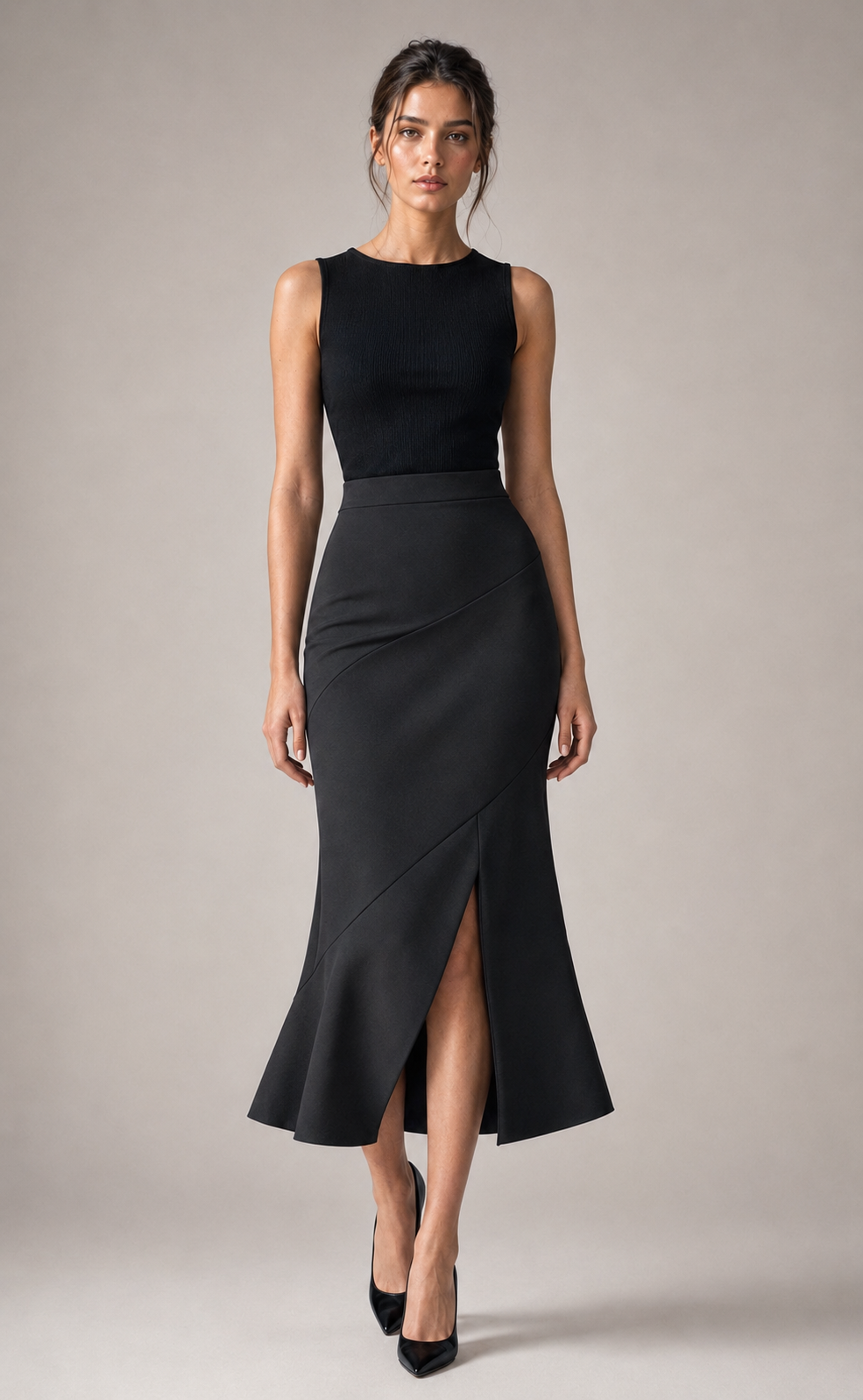 Nera Spiral-Seam Midi Skirt
