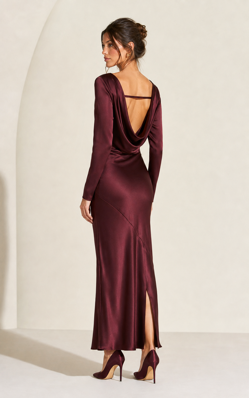 Maren Draped-Back Satin Dress