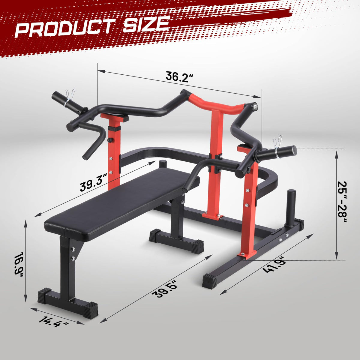 Chest Press Machine, 1050LBS Capacity, Independent Converging Arms, Weight Bench Press with Adjustable Flat Bench for Upper Body Workouts, Red