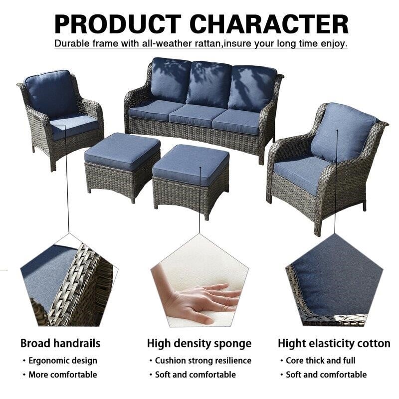 Wicker/Rattan 5 - Person Seating Group with Cushions