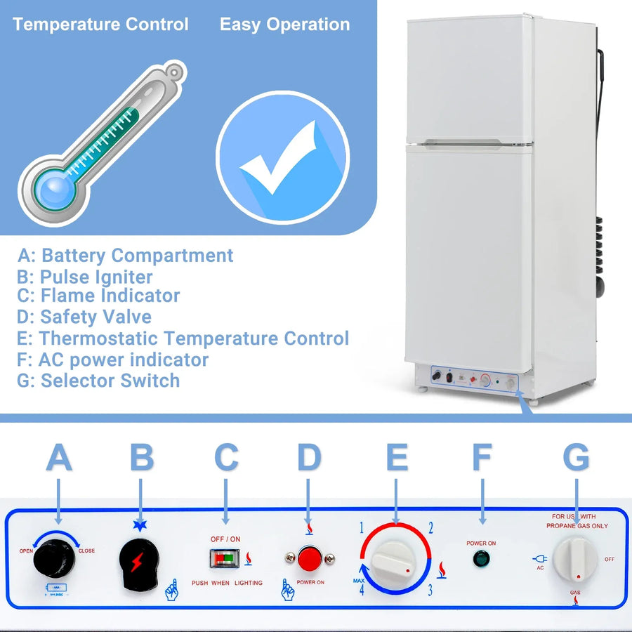 9.4 Cu. Ft. Propane Refrigerator and Freezer for RVs and Campers