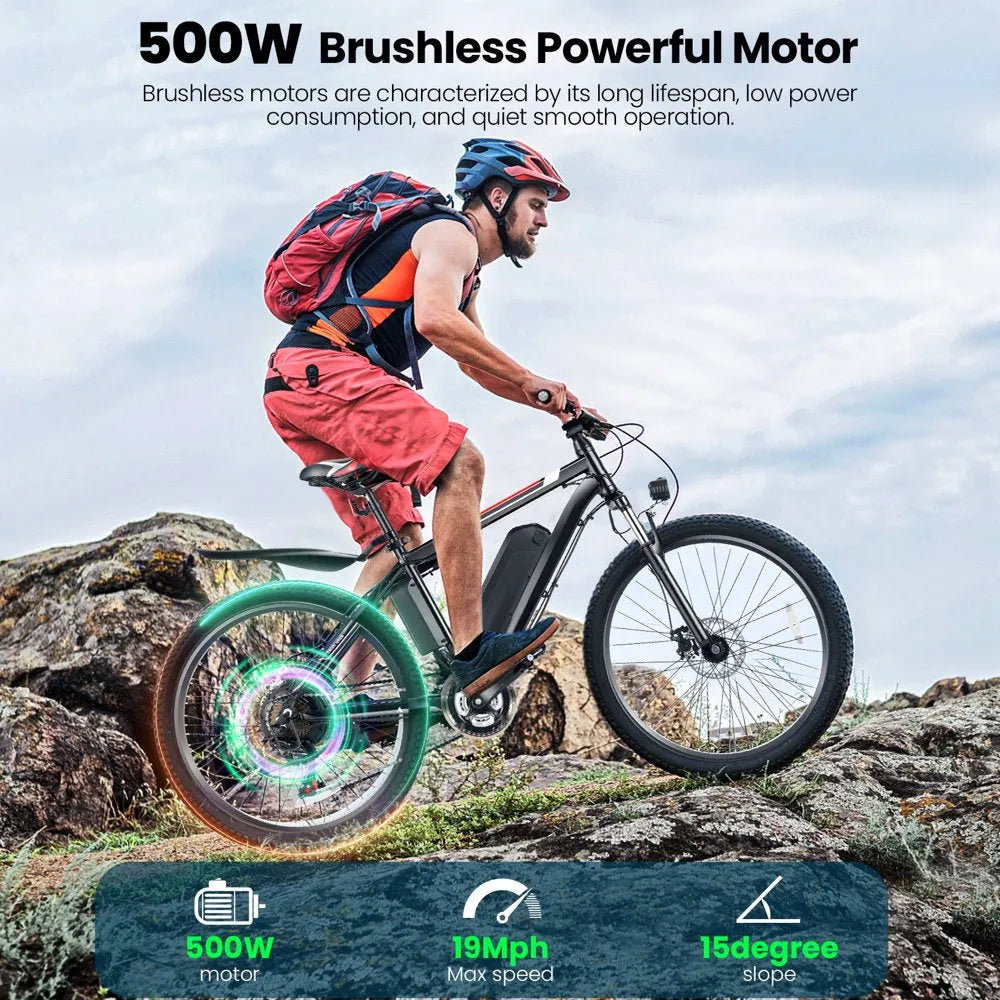500W 26-Inch Electric Bicycle for Adults with Cruise Control