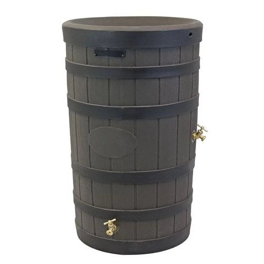 50-Gallon Outdoor Rain Barrel with Wood-Look Finish