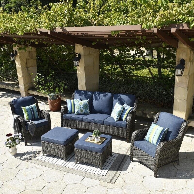 Wicker/Rattan 5 - Person Seating Group with Cushions