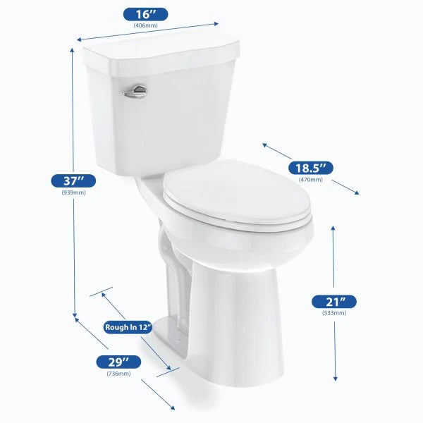 Elongated Two-Piece Toilet with Soft-Close Seat and 1.28 GPF Siphonic Flush
