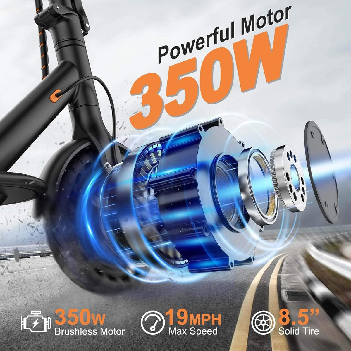 350W/500W Electric Scooter with Solid Tires and Dual Braking