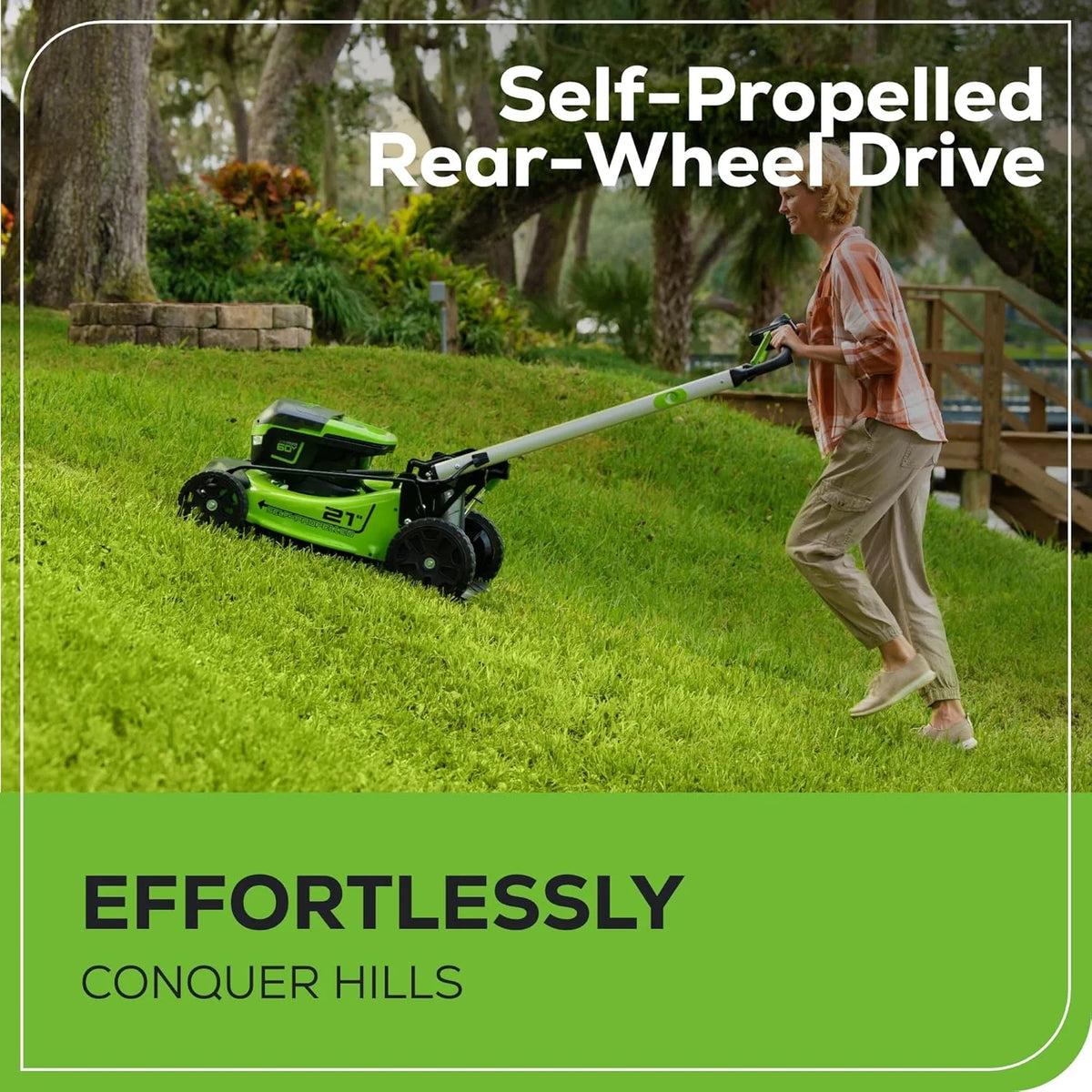 60V 21- Cordless (Self-Propelled) Lawn Mower , 2 x 4.0Ah Batteries and Dual Port Rapid Charger