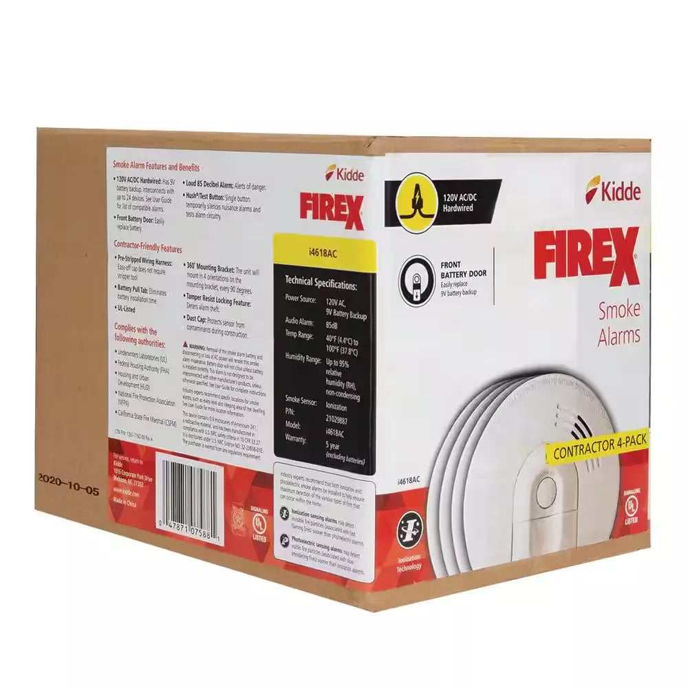 4-Pack Hardwired Smoke Alarms with Ionization Sensor and Battery Backup - Model i4618