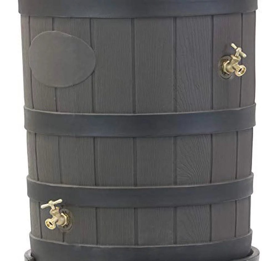 50-Gallon Outdoor Rain Barrel with Wood-Look Finish